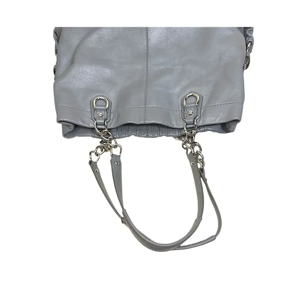 Coach Ashley Ruched Leather Satchel Gray Chain Shoulder Bag - Picture 5 of 15